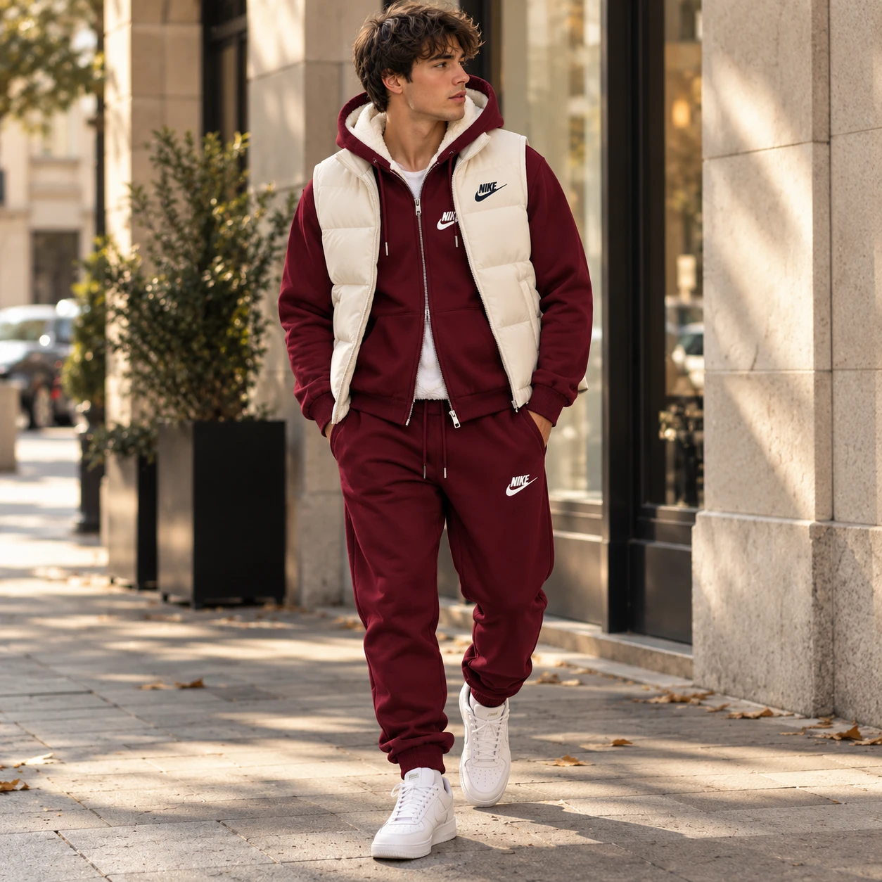 3-Piece Sherpa-Lined Hoodie & Puffer Vest Tracksuit Set