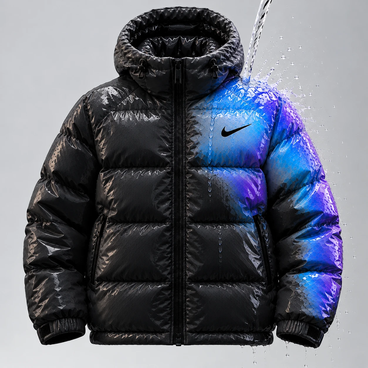 Water reactive Puffer Jacket – Black