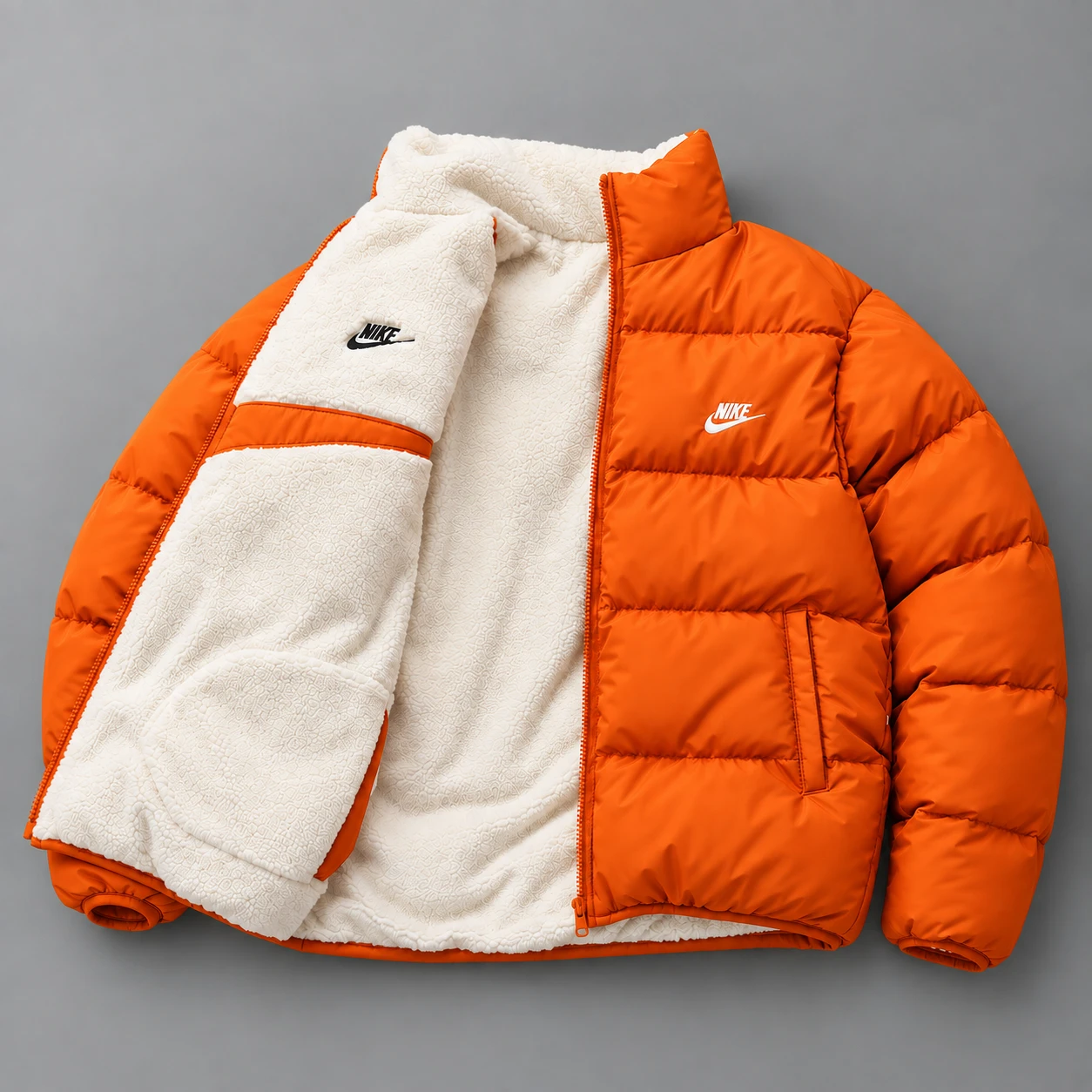 Reversible Sherpa Puffer Jacket – Safety Orange