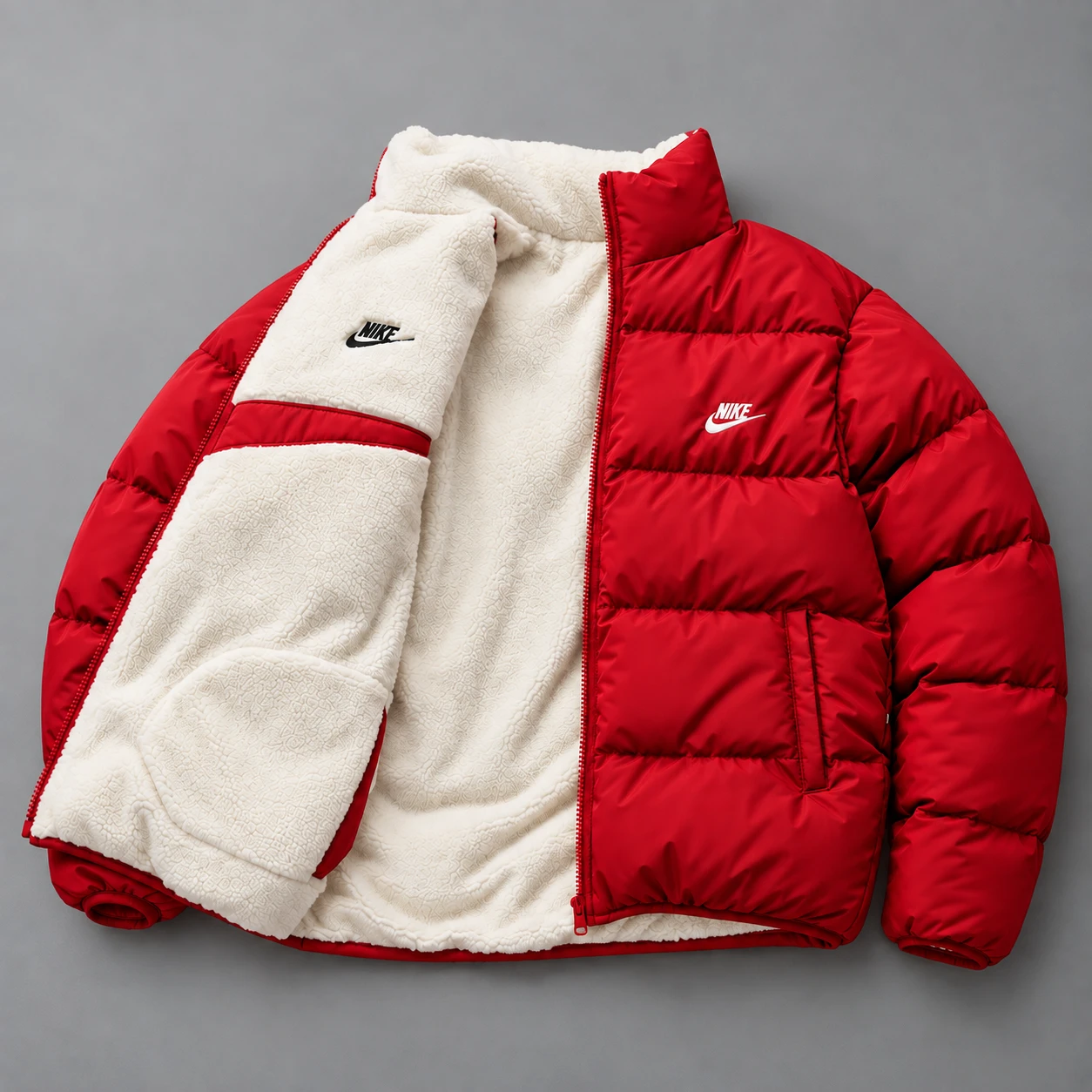 Reversible Sherpa Puffer Jacket – University Red