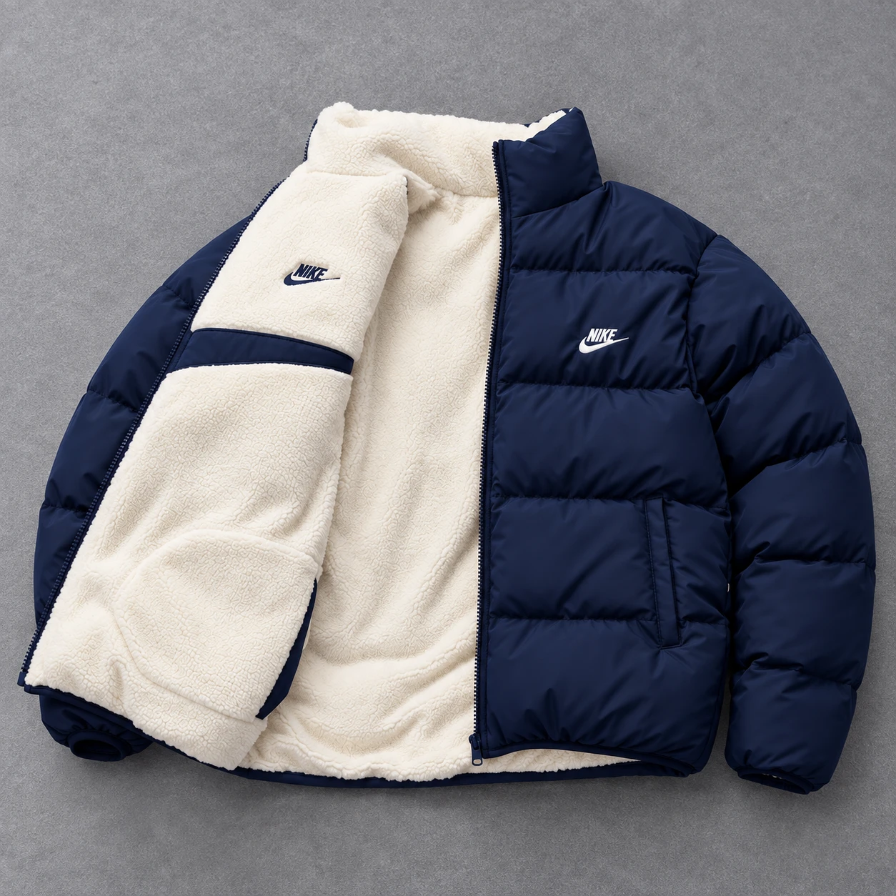 Reversible Sherpa Puffer Jacket – Navy