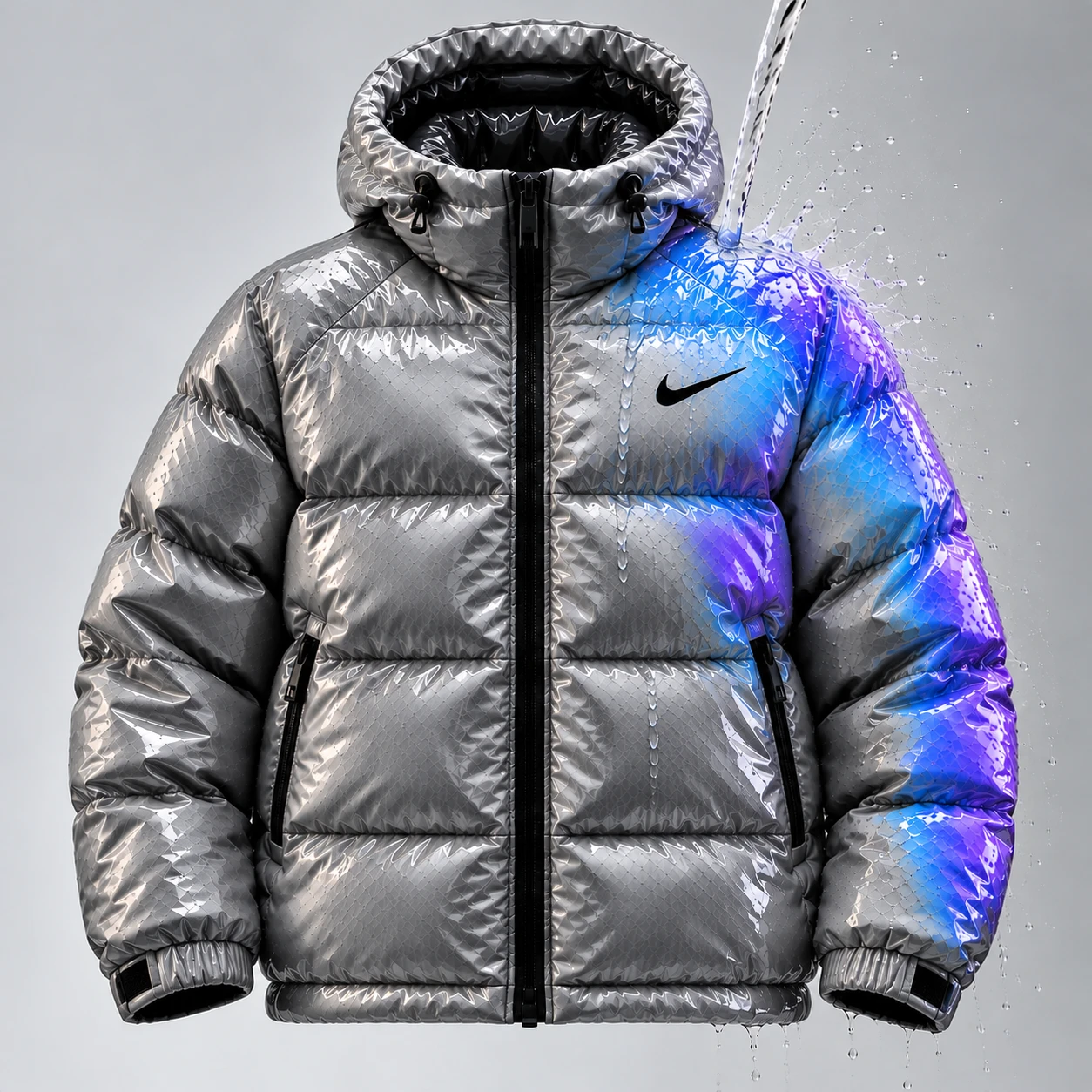Water reactive Puffer Jacket – Silver