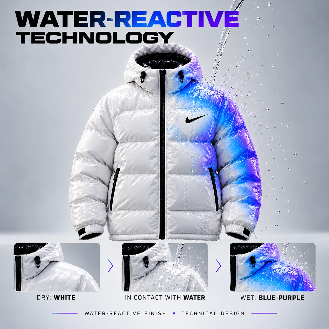 Water reactive Puffer Jacket
