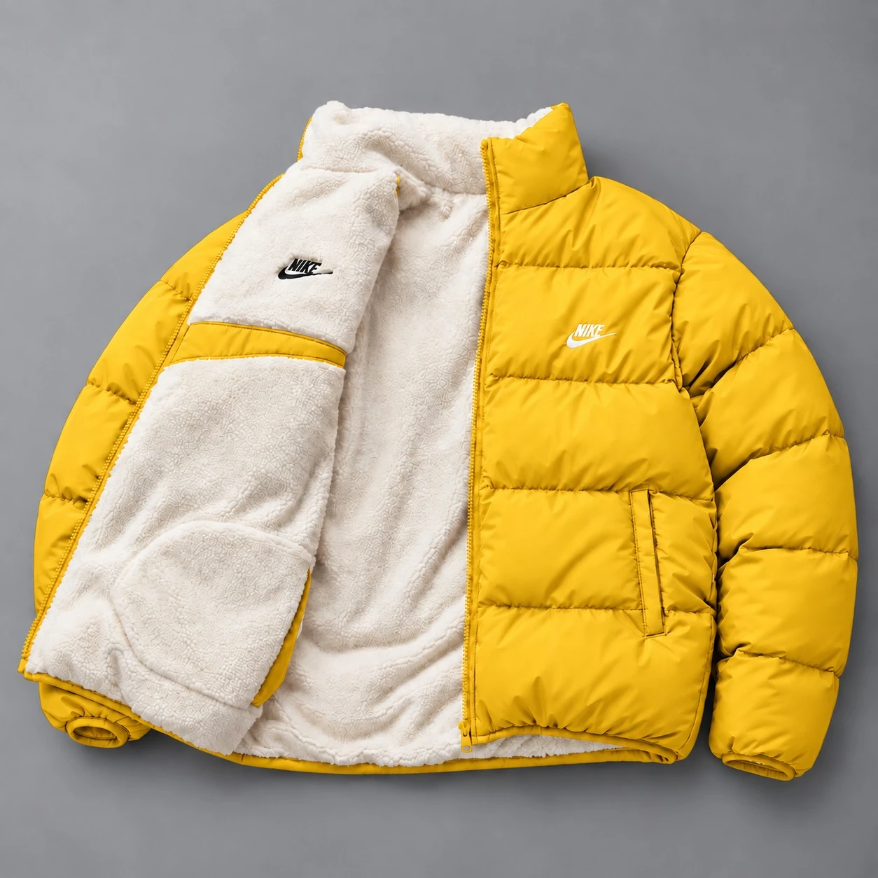 Reversible Sherpa Puffer Jacket – Yellow