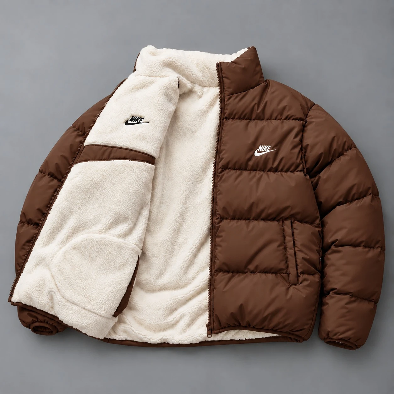 Reversible Sherpa Puffer Jacket – Chocolate Brown