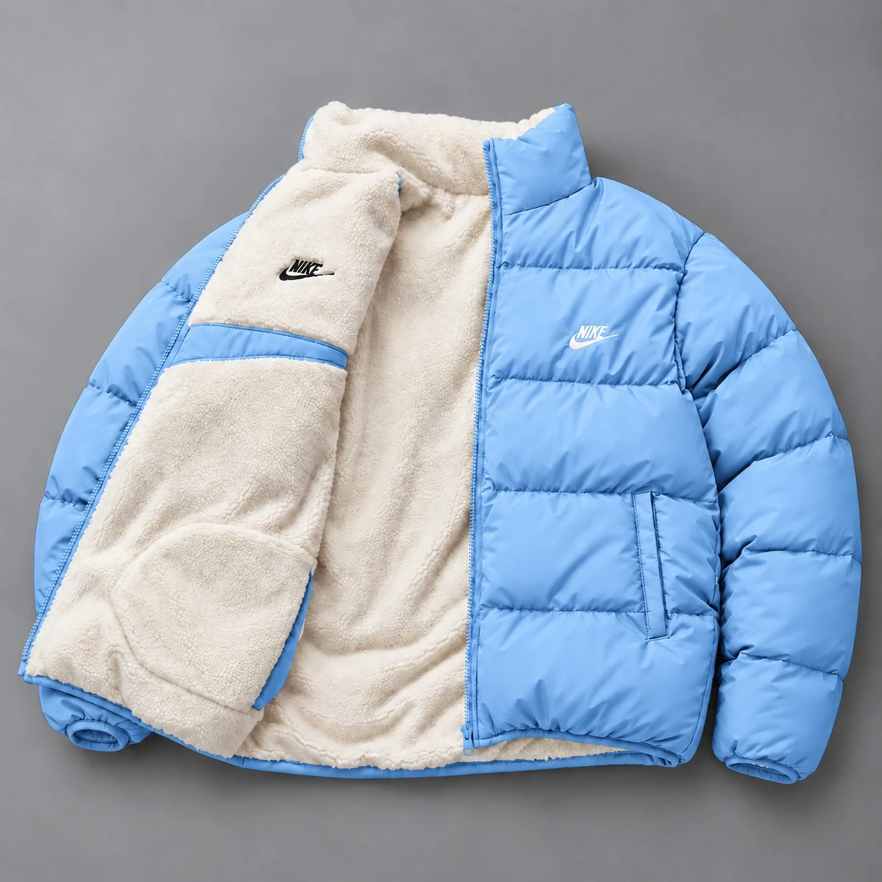 Reversible Sherpa Puffer Jacket – Carolina Blue