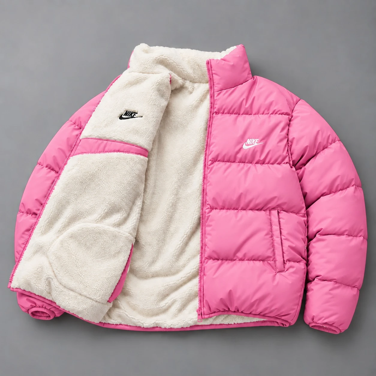 Reversible Sherpa Puffer Jacket – Pink