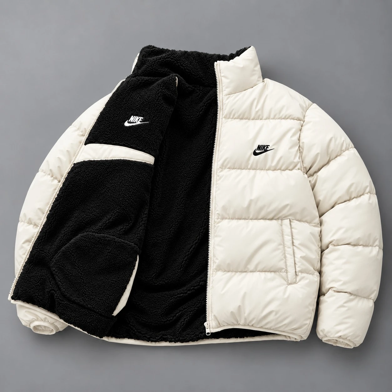 Reversible Sherpa Puffer Jacket – Cream