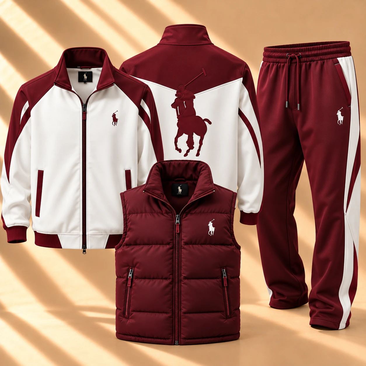 Heritage – Premium 3-Piece Tracksuit Set – Burgundy