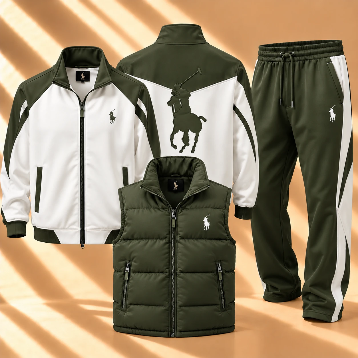 Heritage – Premium 3-Piece Tracksuit Set – Olive Green