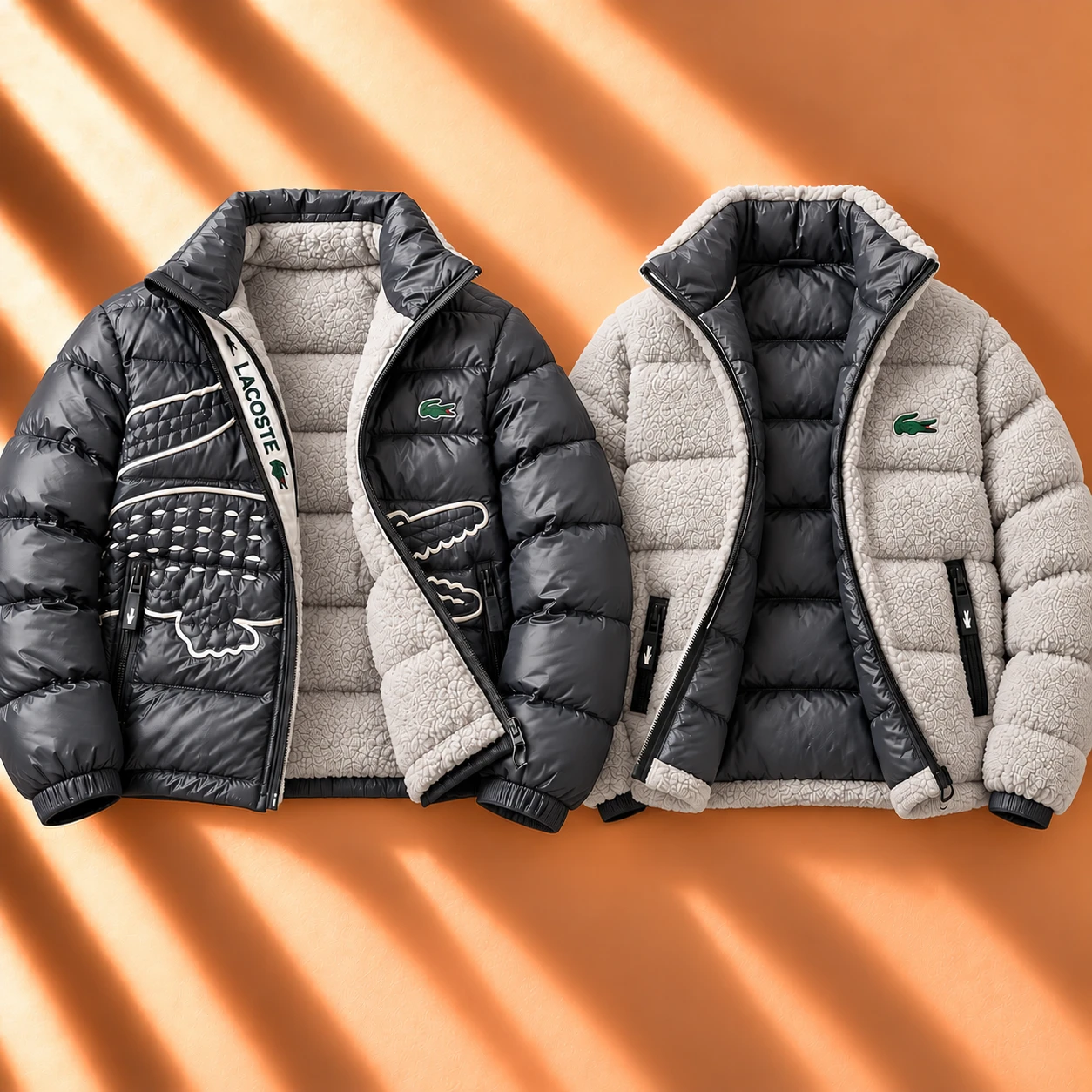 Premium Reversible Glossy Puffer & Sherpa Jacket – Graphite Grey
