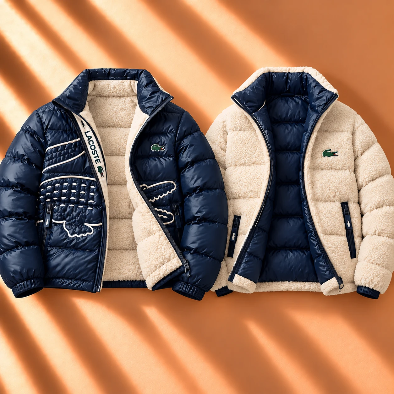 Premium Reversible Glossy Puffer & Sherpa Jacket – Navy Cream