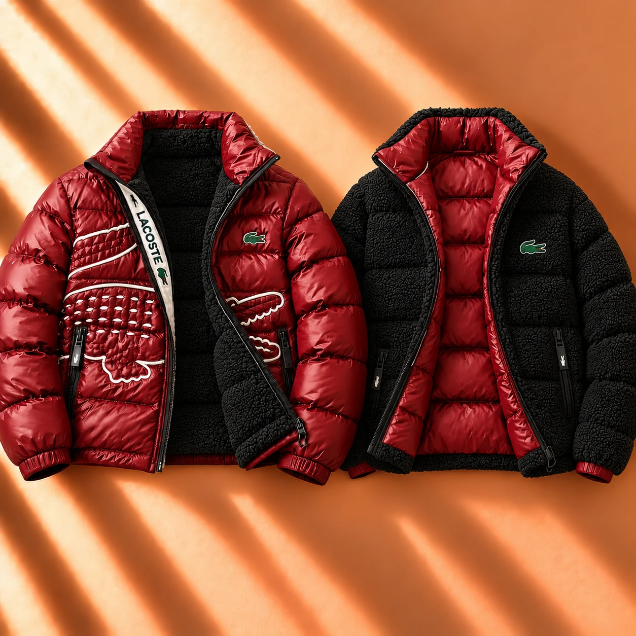 Premium Reversible Glossy Puffer & Sherpa Jacket – Red Black