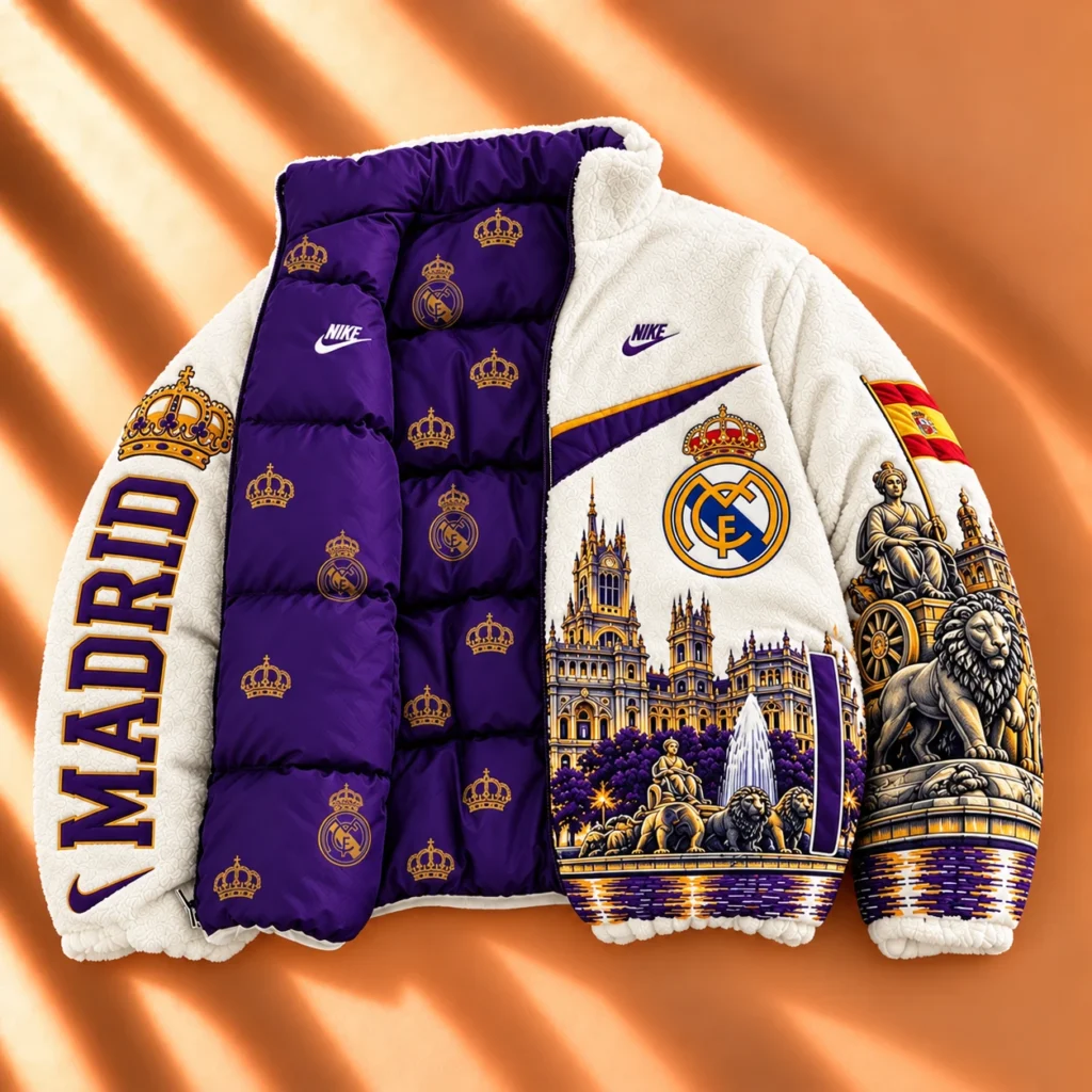Premium Reversible World Heritage Sherpa & Puffer Jacket – Purple Royal Crest